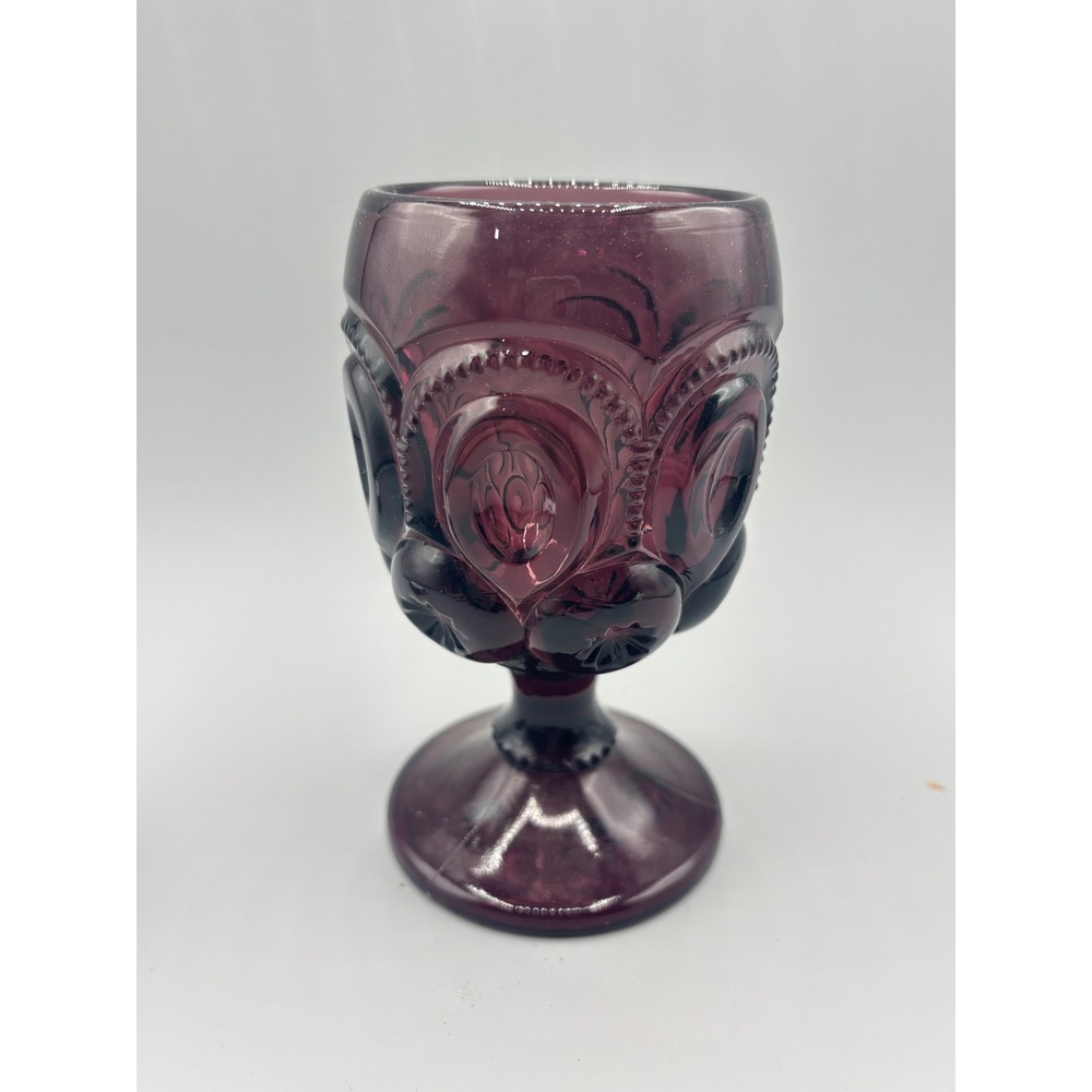 L.E. Smith Moon and Star Amethyst Purple Glass Goblet Vintage Footed Chalice
